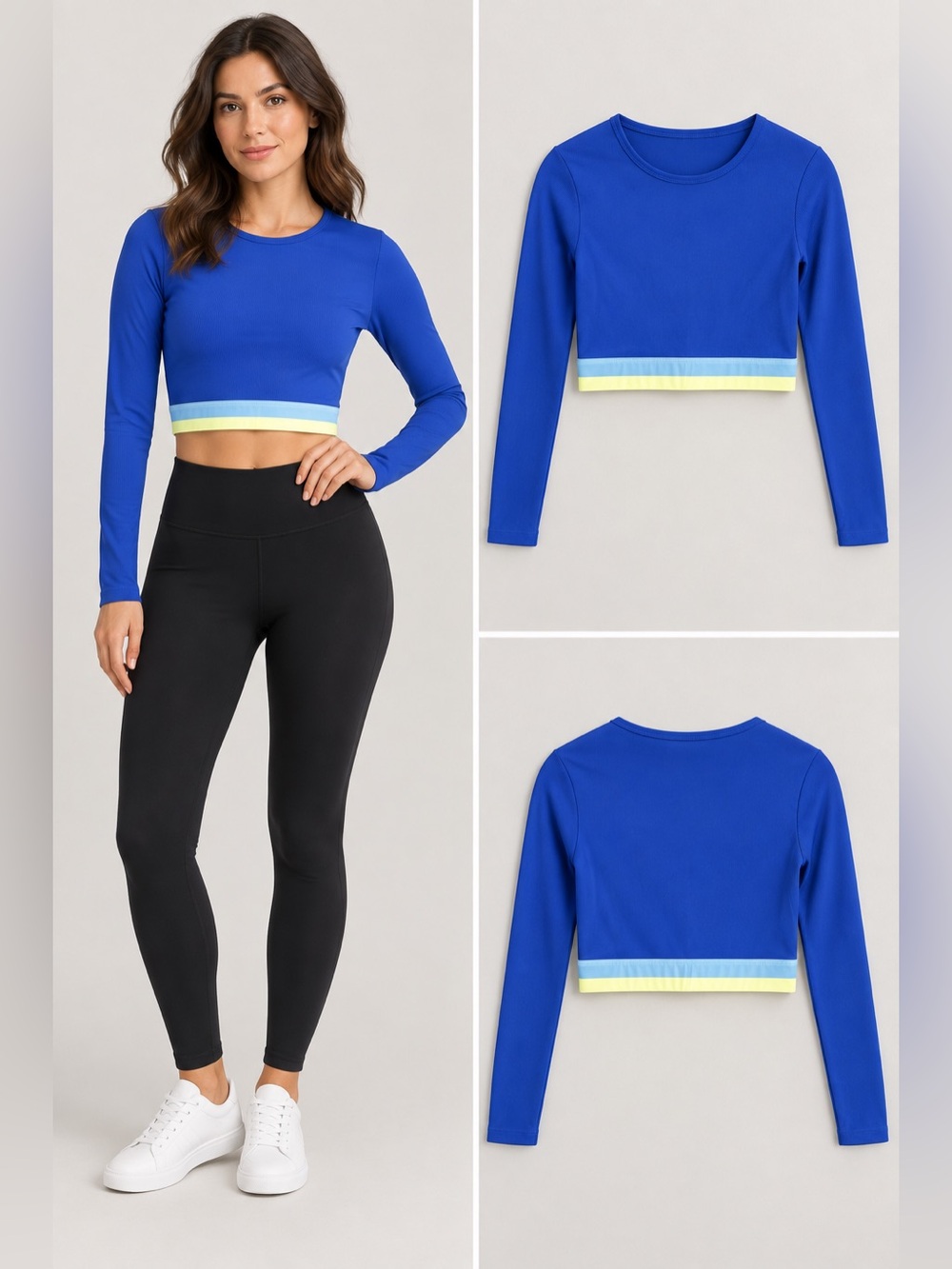 WILO Contra Ribbed Colorblock Long Sleeve Crop Top Blue S